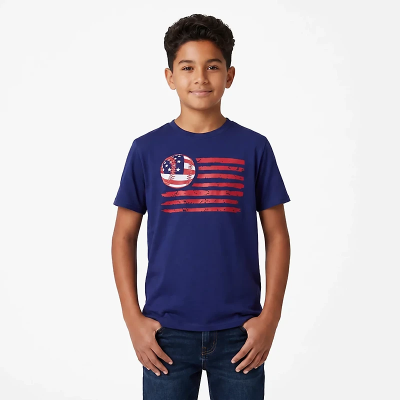 BCG Boys' Americana Baseball Flag Graphic Short Sleeve T-shirt