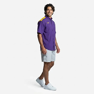 Columbia Sportswear Men's Louisiana State University CLG Tamiami Colorblock Button-Up Shirt