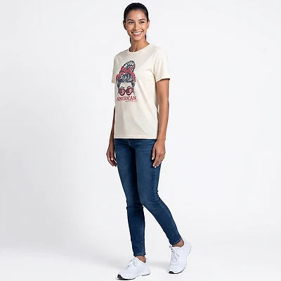 Academy Sports + Outdoors Women's Americana American And Proud Bun Girl T-shirt