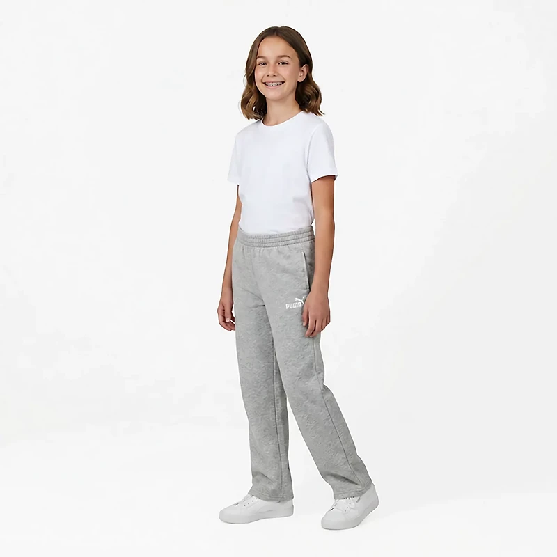 PUMA Girls’ Essentials Basics Spun Poly Fleece Wide Leg Pants
