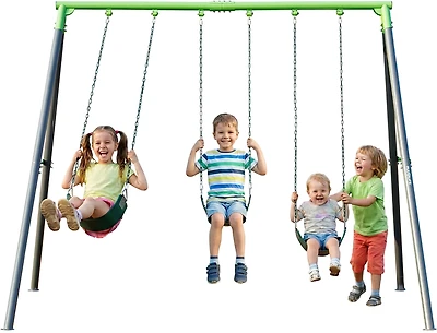 Plexalife 9-FT Heavy-Duty Metal Swing Set w/ 3-Belt Swings