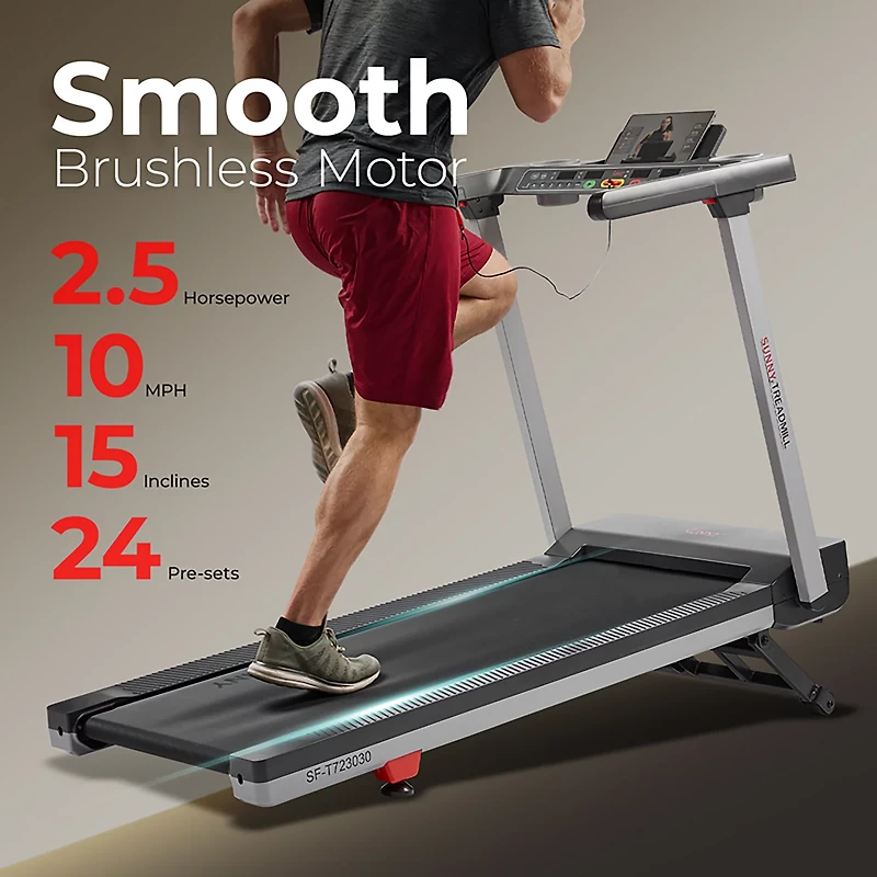 Sunny Health & Fitness Foldable Auto Incline Treadmill with 20" Running Belt