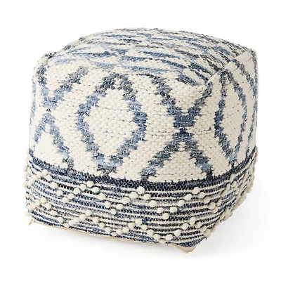 Eshana 16.0L x 16.0W x 16.0H Cream Wool and Denim Patterned Pouf