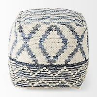 Eshana 16.0L x 16.0W x 16.0H Cream Wool and Denim Patterned Pouf
