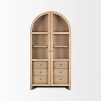 Suri Light Brown Wood W/Glass Doors Arched Curio Cabinet