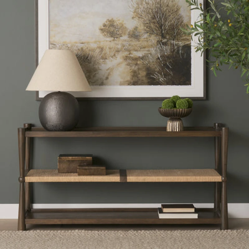 Bondi Wood w/ Paper Rope Shelf Console Table