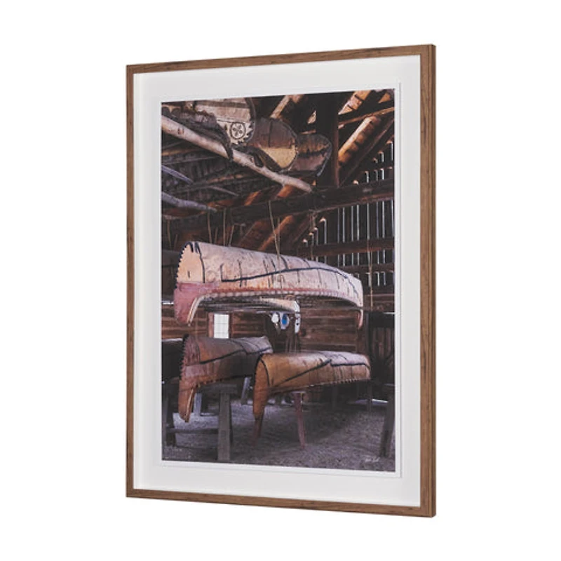Canoe Hand Embelished Framed Art Print Matted under Glass