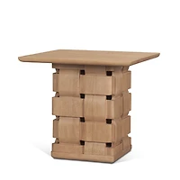 Trellyn Brown Wood w/ Carved Woven Base Square Accent Table