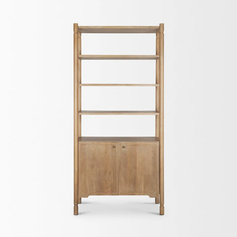 Phil Light Brown Wood 2 Door 3 Shelves Open Shelving Unit