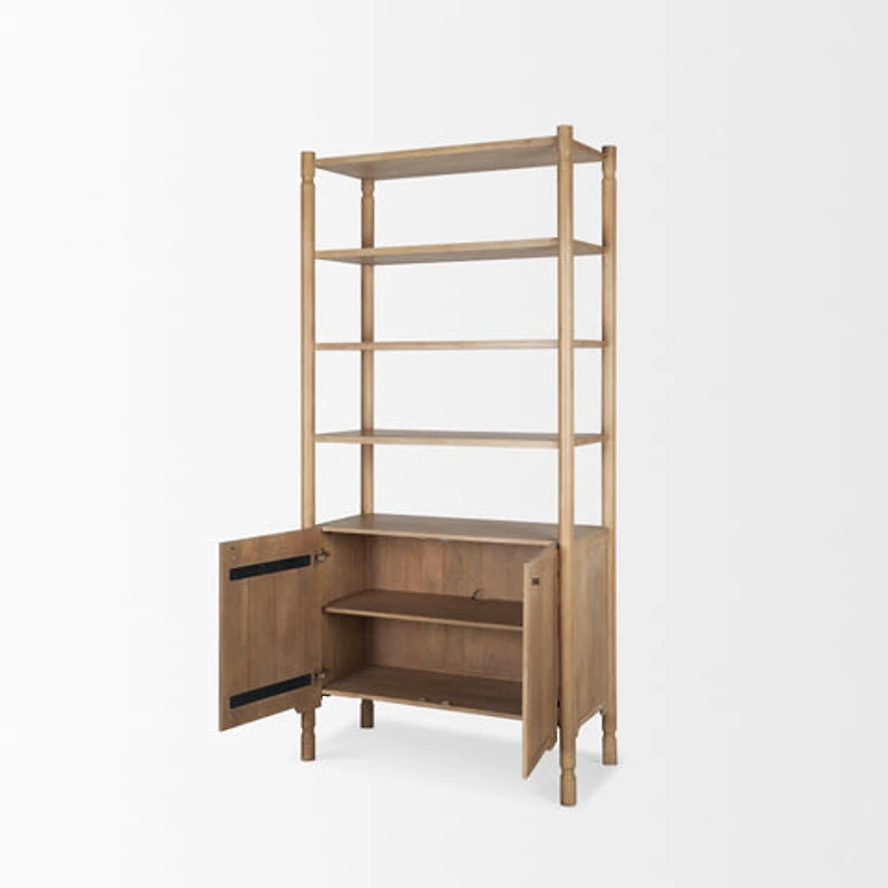 Phil Light Brown Wood 2 Door 3 Shelves Open Shelving Unit