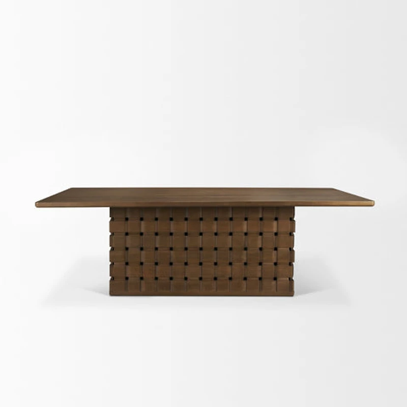 Trellyn Solid Wood Carved Woven Base Rectangular Dining Table