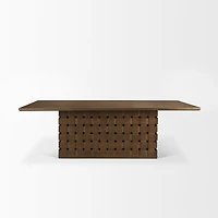 Trellyn Solid Wood Carved Woven Base Rectangular Dining Table