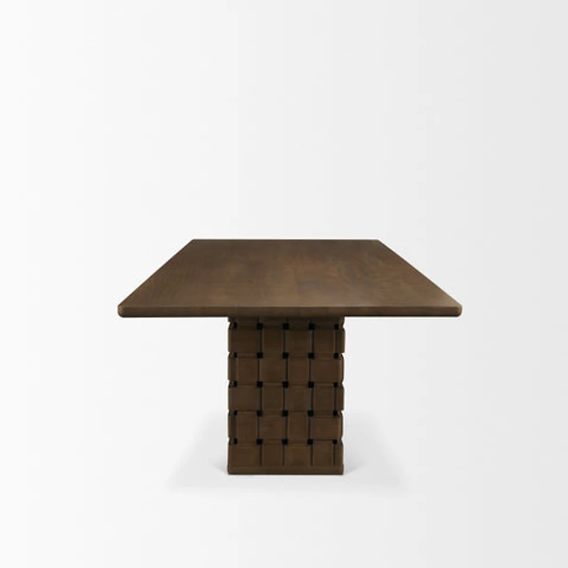 Trellyn Solid Wood Carved Woven Base Rectangular Dining Table