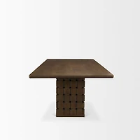 Trellyn Solid Wood Carved Woven Base Rectangular Dining Table