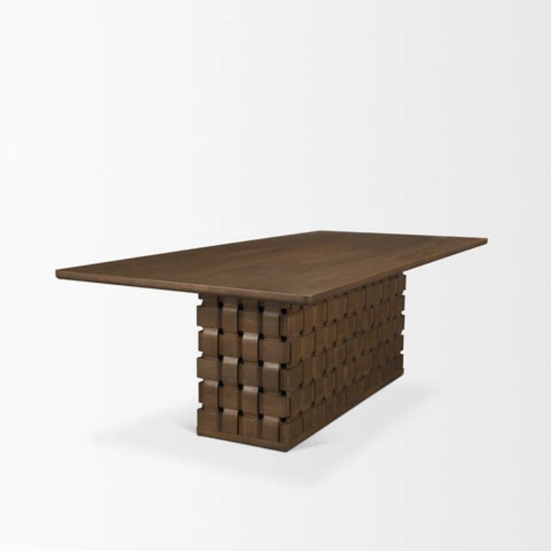 Trellyn Solid Wood Carved Woven Base Rectangular Dining Table