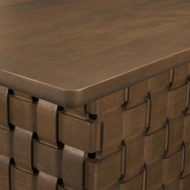 Trellyn Solid Wood Carved Woven Base Rectangular Dining Table