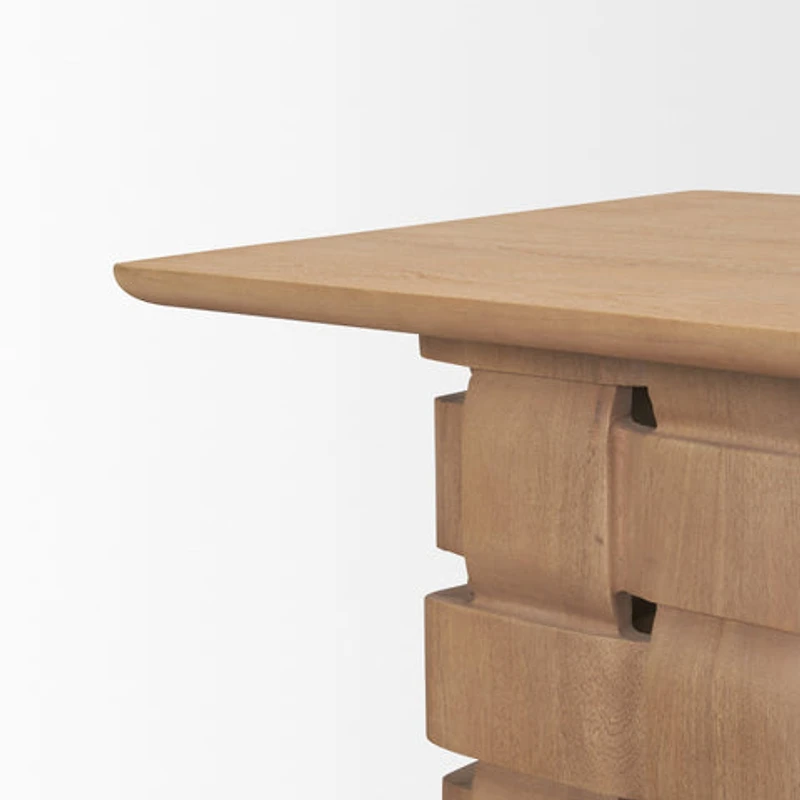 Trellyn Brown Wood w/ Carved Woven Base Square Accent Table