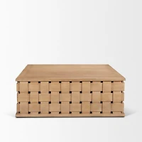 Trellyn 48" Brown Wood w/ Carved Woven Base Square Coffee Table