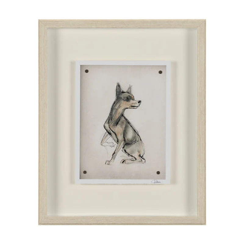 Playful Pup Hand Embelished Framed Artwork Matted under Glass