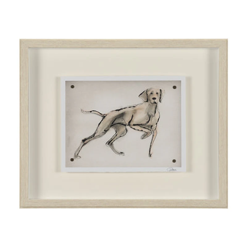 Playful Pup Hand Embelished Framed Artwork Matted under Glass