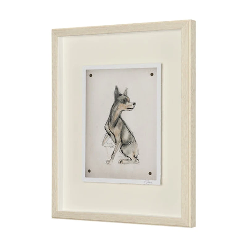 Playful Pup Hand Embelished Framed Artwork Matted under Glass