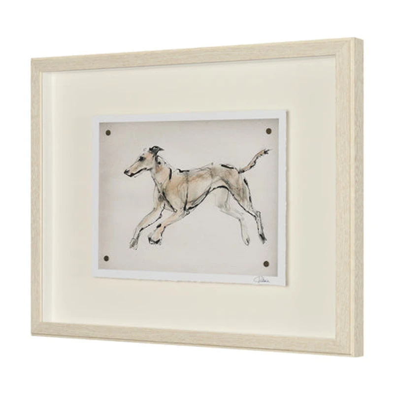 Playful Pup Hand Embelished Framed Artwork Matted under Glass