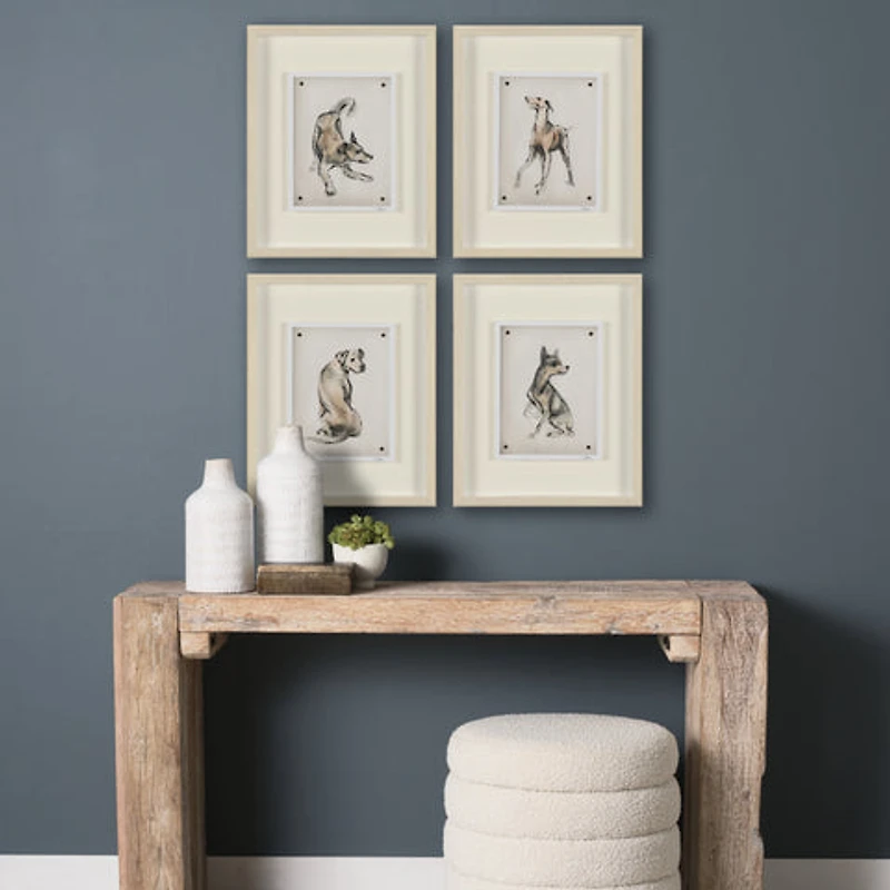 Playful Pup Hand Embelished Framed Artwork Matted under Glass