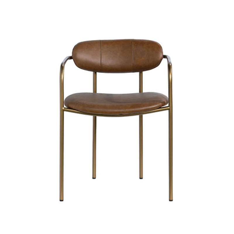 Parker Brown Leather Seat Gold Metal Frame Dining Chair