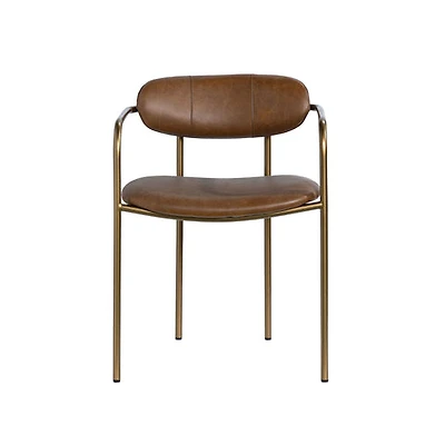 Parker Brown Leather Seat Gold Metal Frame Dining Chair