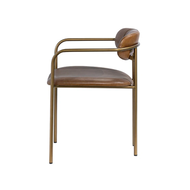 Parker Brown Leather Seat Gold Metal Frame Dining Chair