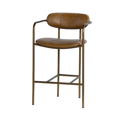 Parker Brown Leather Seat Gold Metal Counter Stool