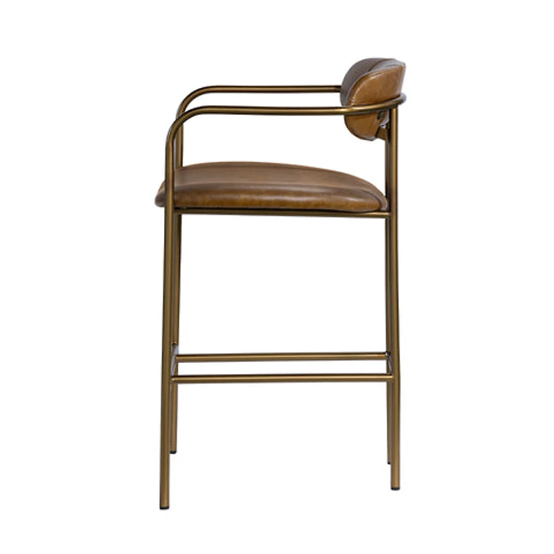 Parker Brown Leather Seat Gold Metal Counter Stool