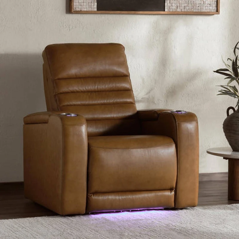 Creston Genuine Leather Recliner Chair with Cup Holder & Storage