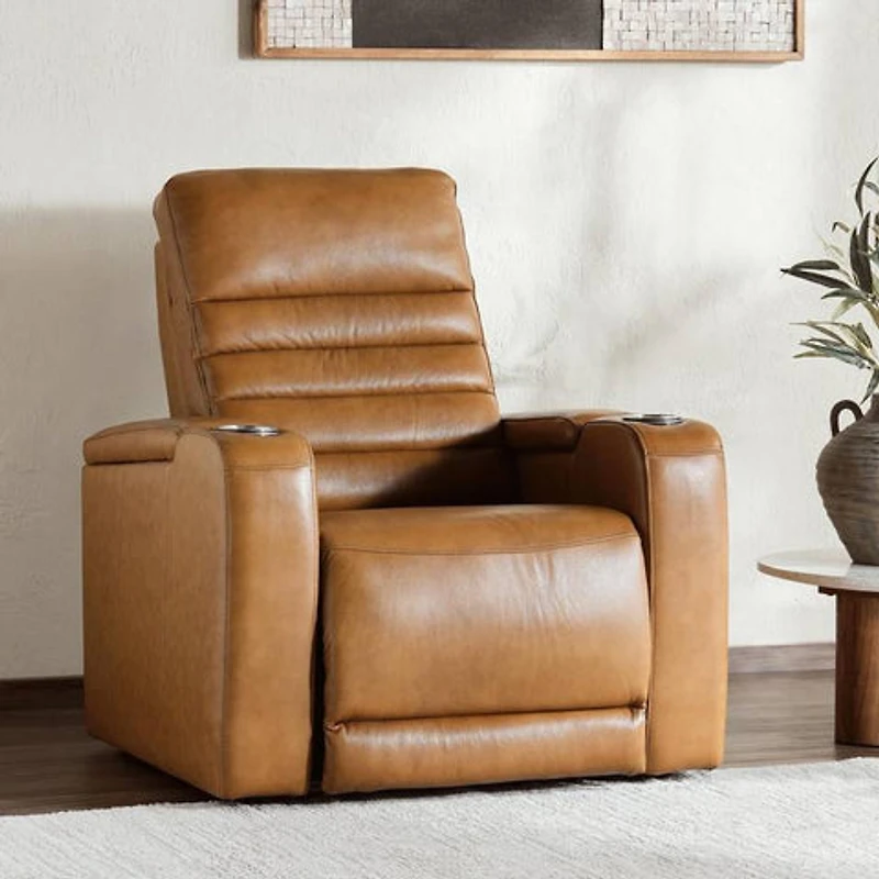Creston Genuine Leather Recliner Chair with Cup Holder & Storage