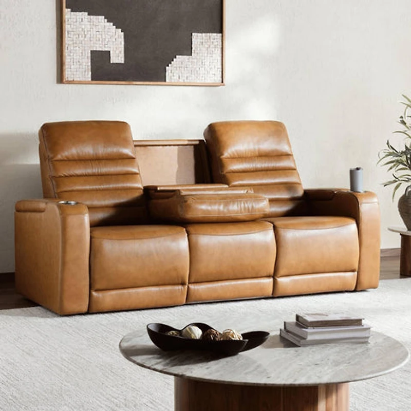 Creston Genuine Leather 3-Seater Power Recliner Sofa with USB & Wirele