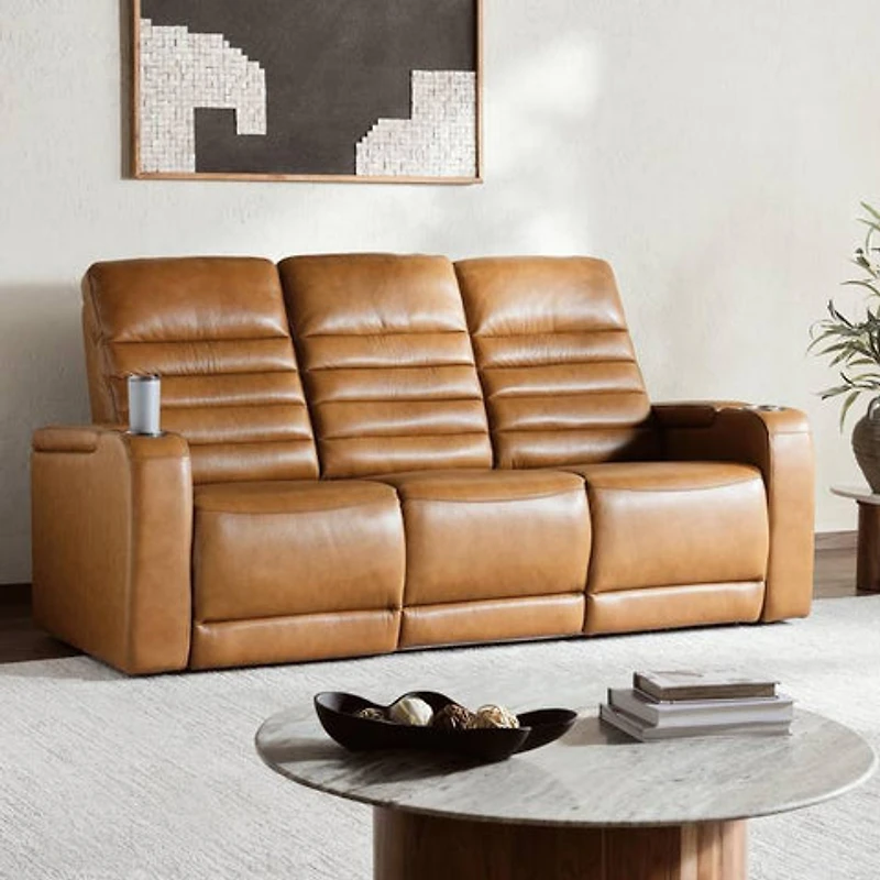 Creston Genuine Leather 3-Seater Power Recliner Sofa with Power Headre