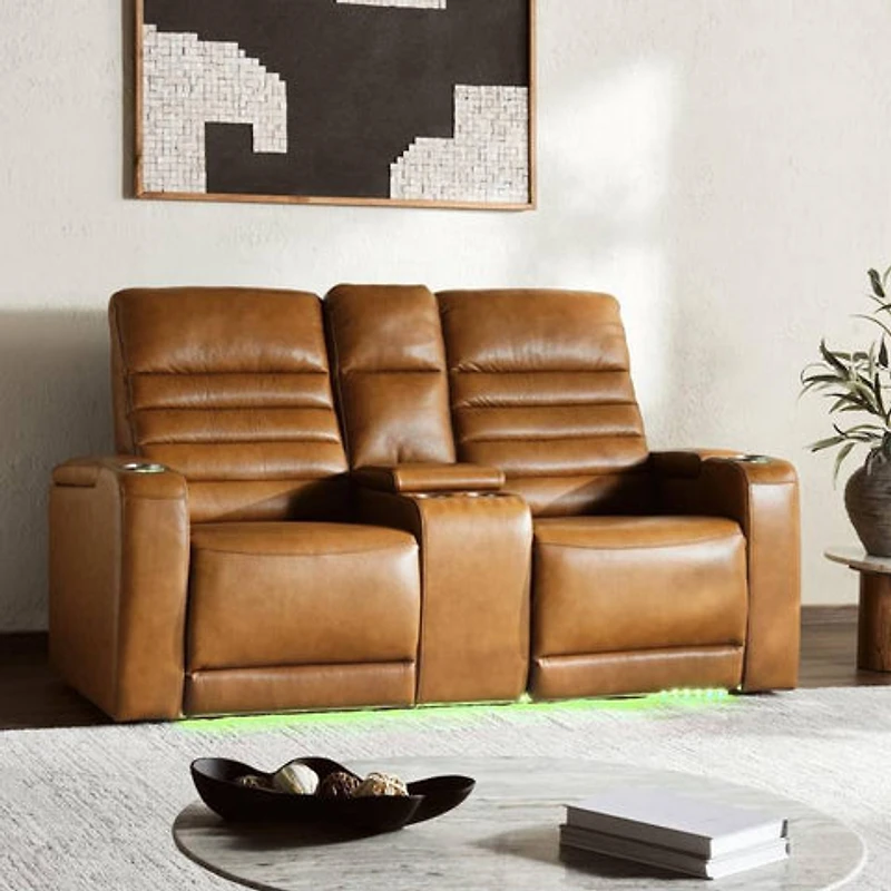 Creston Genuine Leather Power Recliner Loveseat with USB & Storage