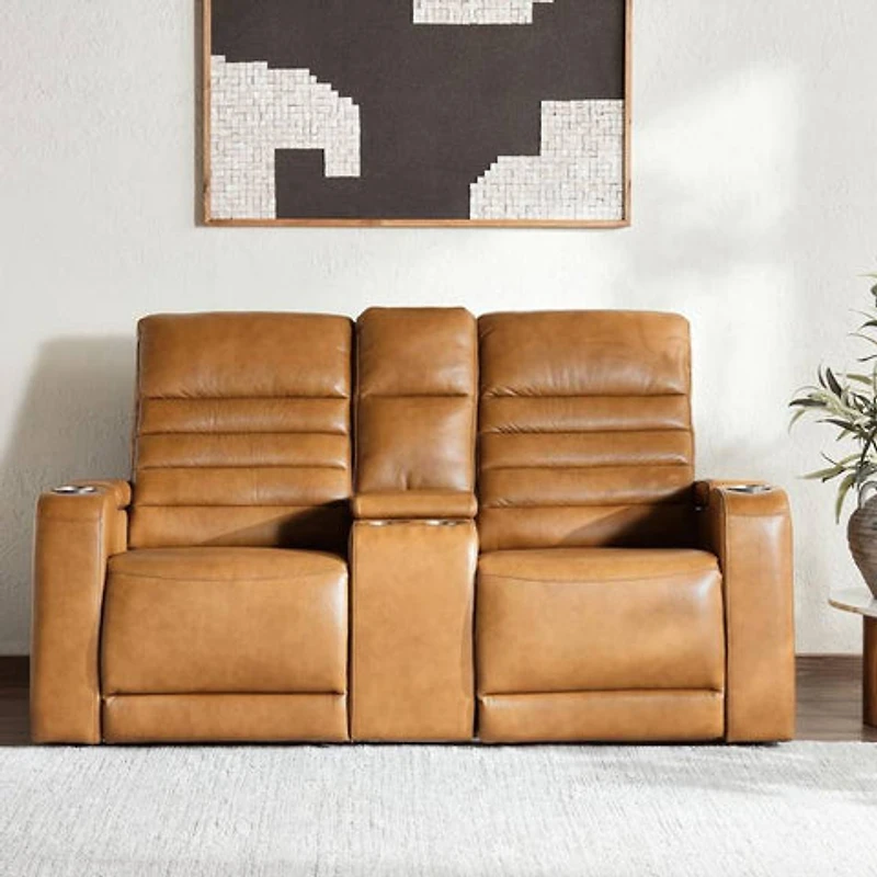 Creston Genuine Leather Power Recliner Loveseat with USB & Storage