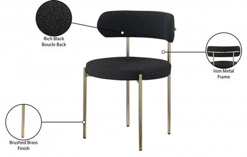 Ronda Boucle Fabric Dining Chair Brushed Brass - Black