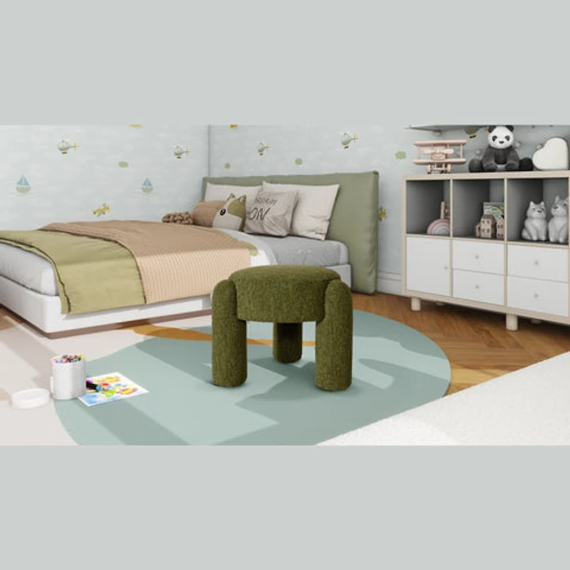 Olea Boucle Ottoman - Moss Green