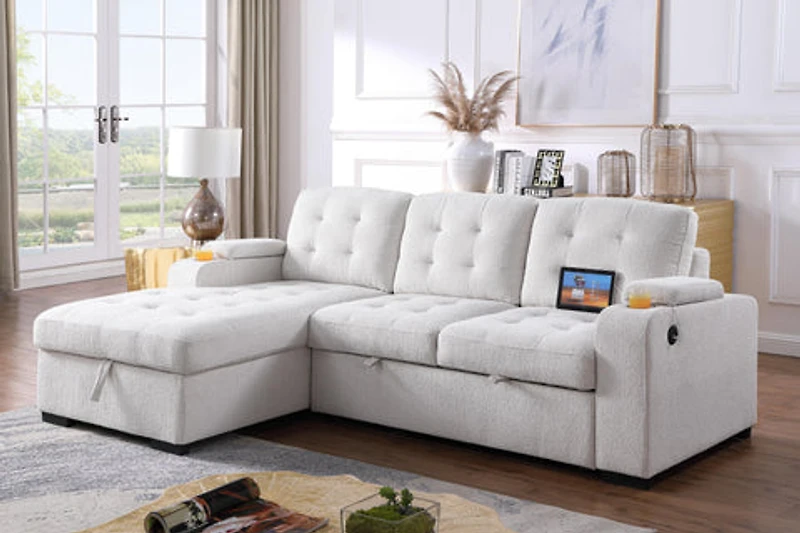 Alonso Media Sleeper Sectional with USB and Cup Holder