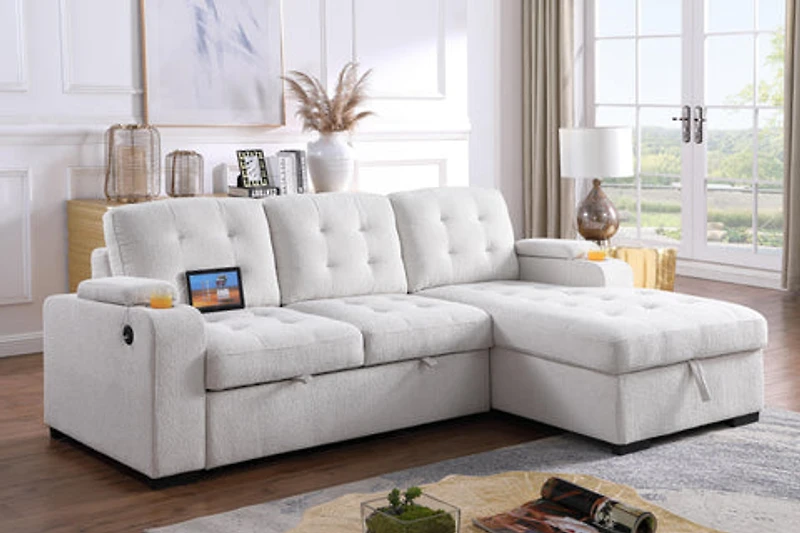 Alonso Media Sleeper Sectional with USB and Cup Holder