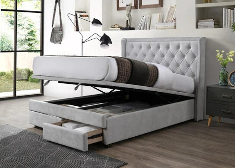 Camea Storage Bed With Drawers - Light Grey
