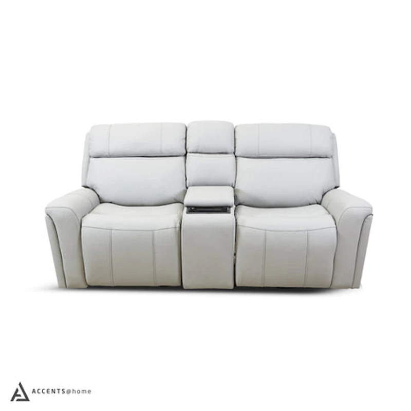 Cavallo Genuine Leather Power Recliner Loveseat with Console