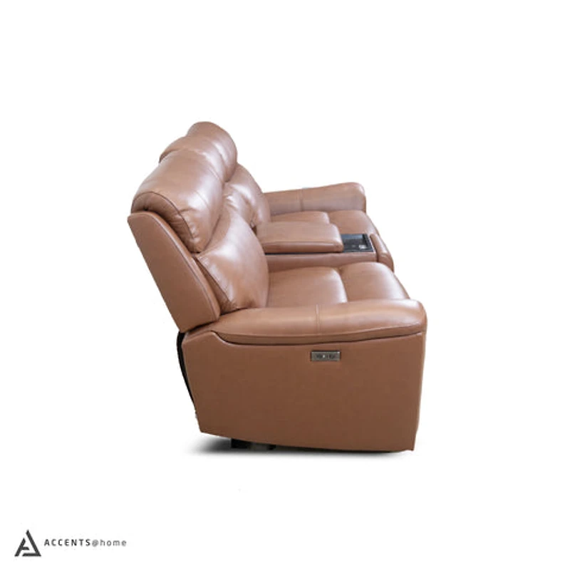 Cavallo Genuine Leather Power Recliner Loveseat with Console