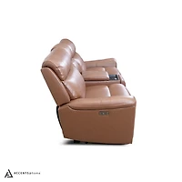 Cavallo Genuine Leather Power Recliner Loveseat with Console