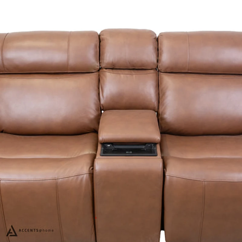 Cavallo Genuine Leather Power Recliner Loveseat with Console