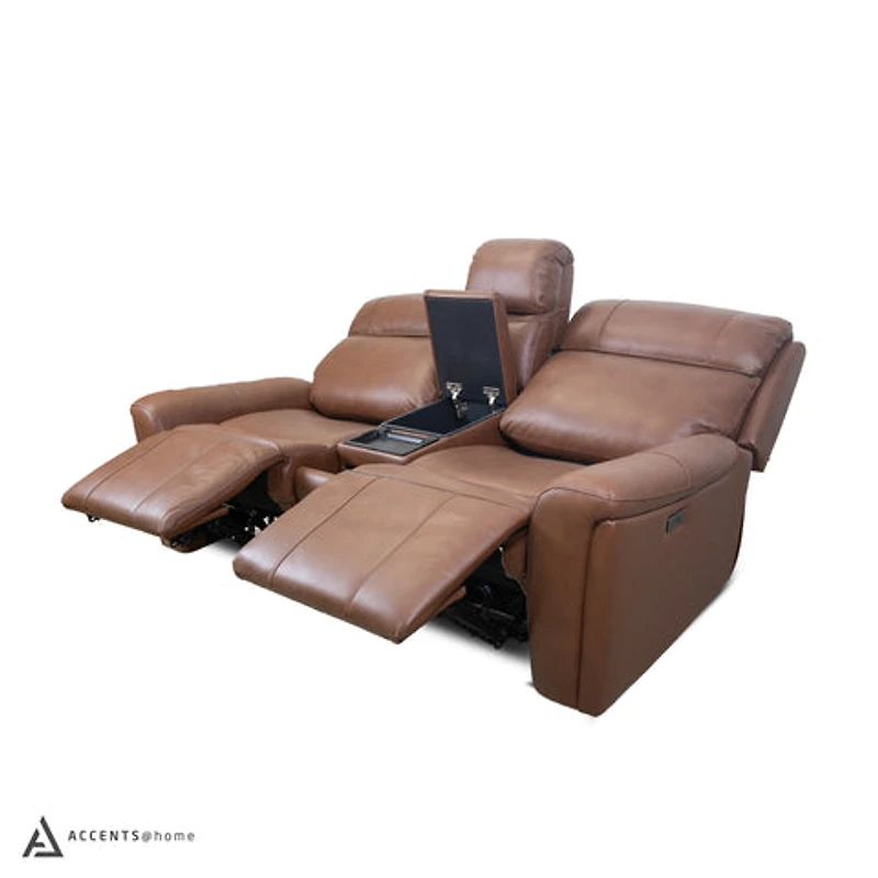 Cavallo Genuine Leather Power Recliner Loveseat with Console