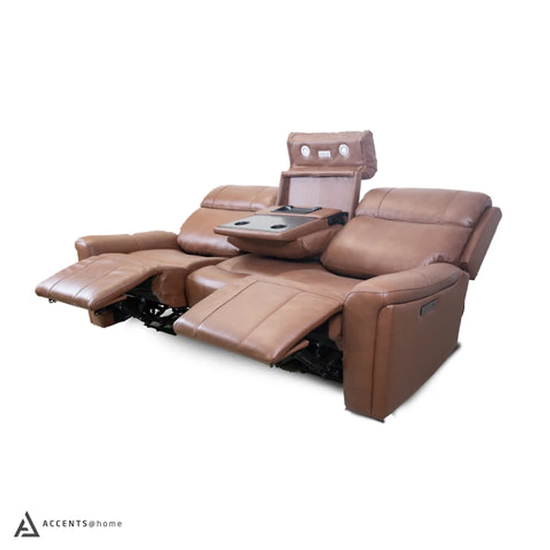Cavallo Genuine Leather Power Recliner Sofa with Wireless Charger