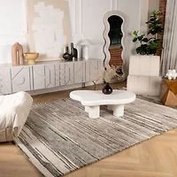 Leela Grey Modern Brushstroke Patterned Rug